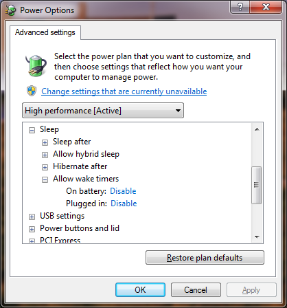 Disable Wake Timers