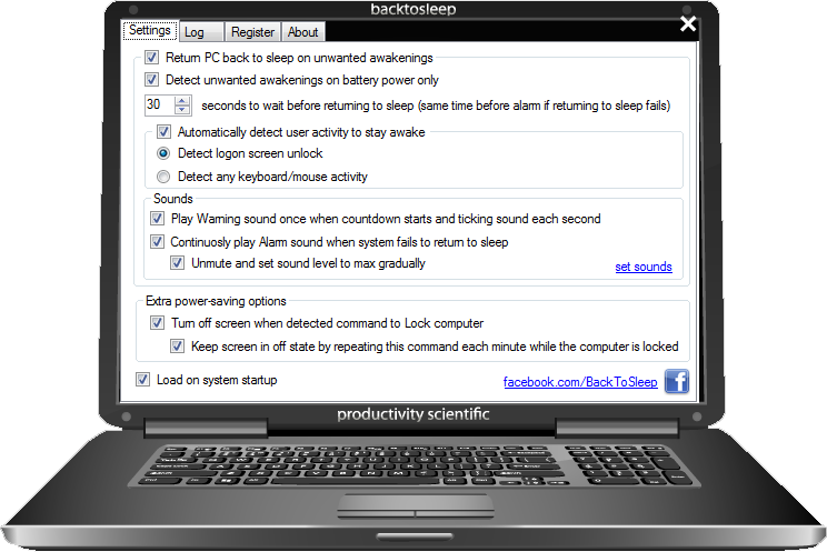 BackToSleep Settings Window